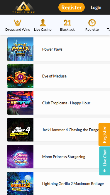 Juegos móviles de Temple Nile Casino