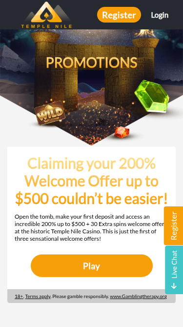 Promociones móviles de Temple Nile Casino