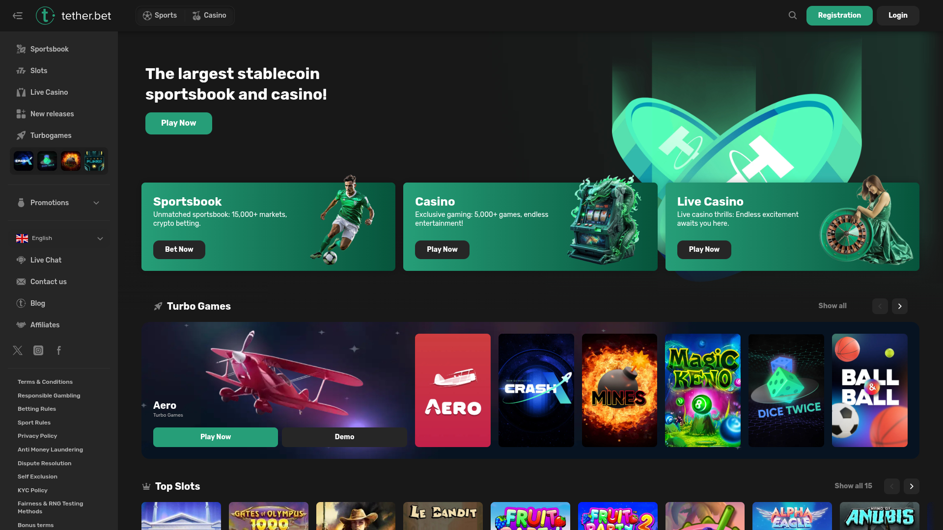 Tether Bet Casino Desktop-Startseite