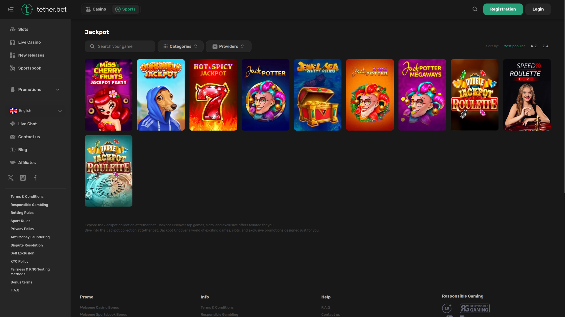 Tether Bet Casino Desktop Jackpot