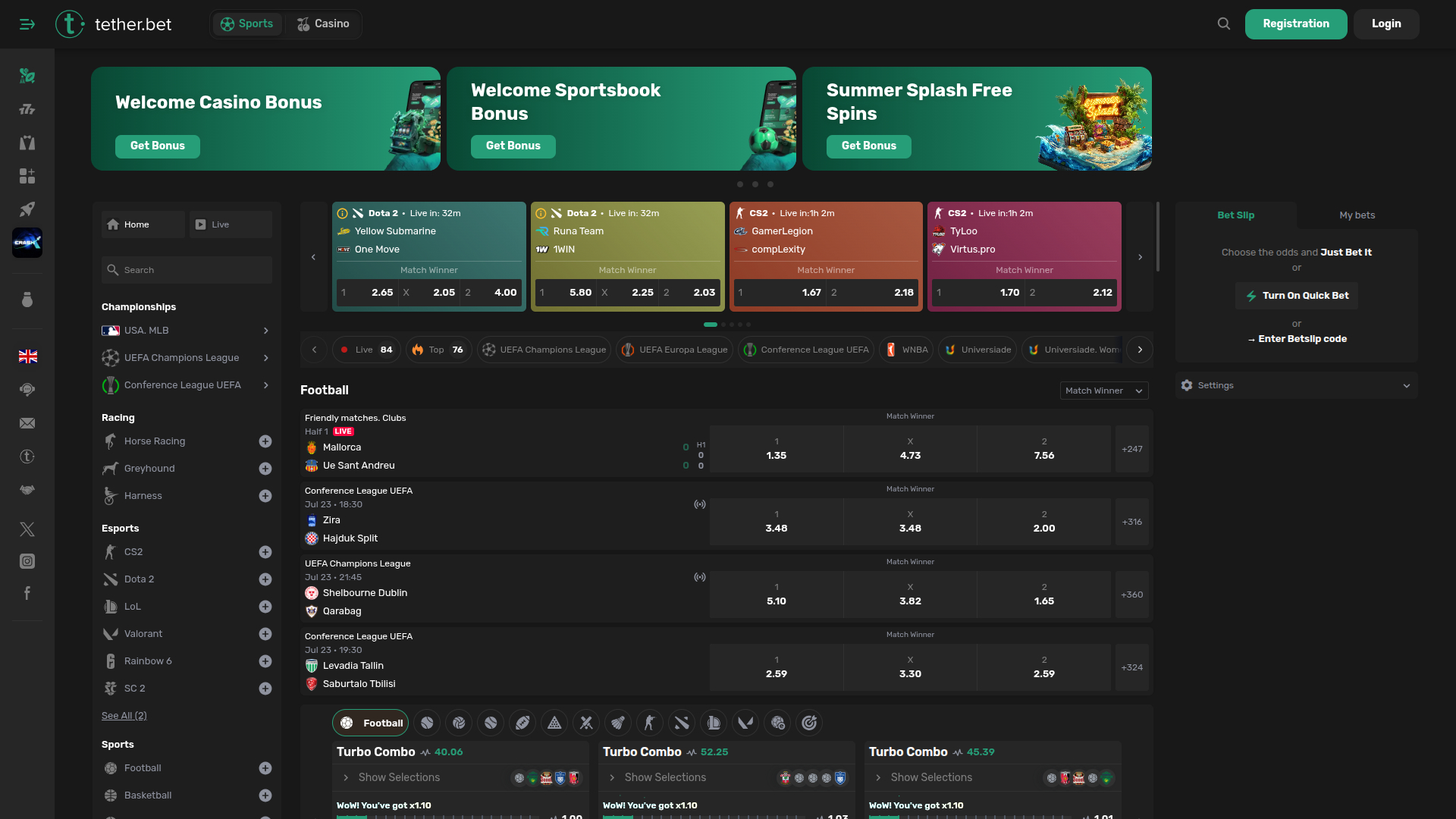 Tether Bet Casino Desktop-Sportwetten