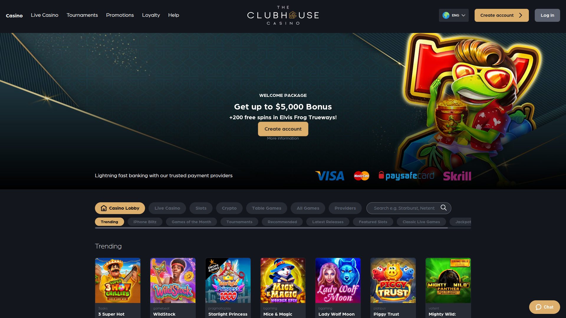 Page d'accueil de bureau de The Club House Casino