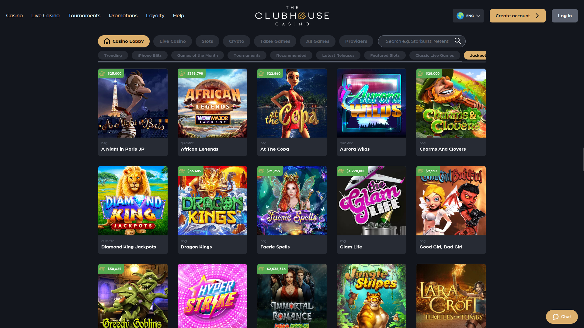 Jackpot de bureau de The Club House Casino