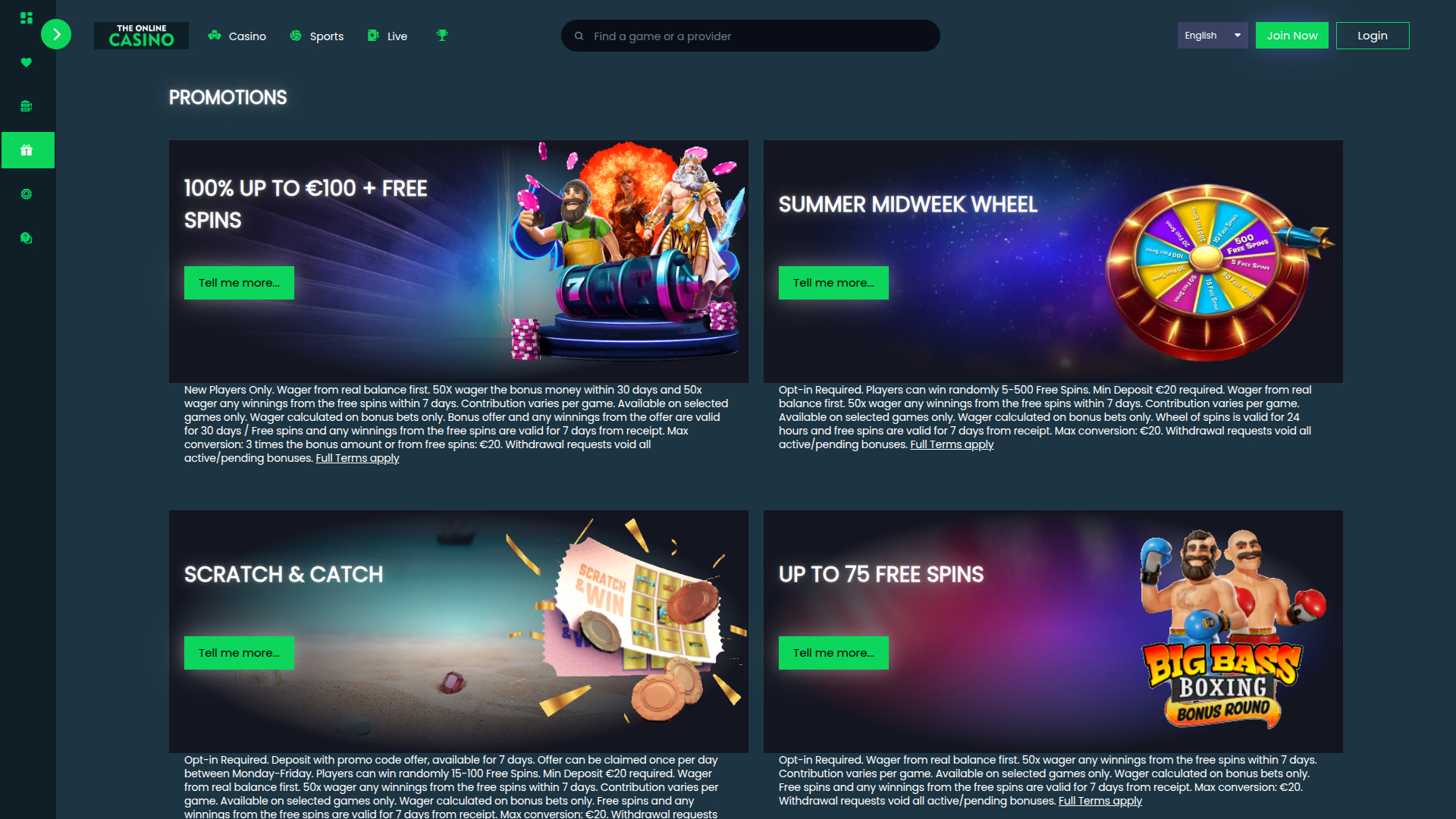 Promociones de escritorio de The Online Casino