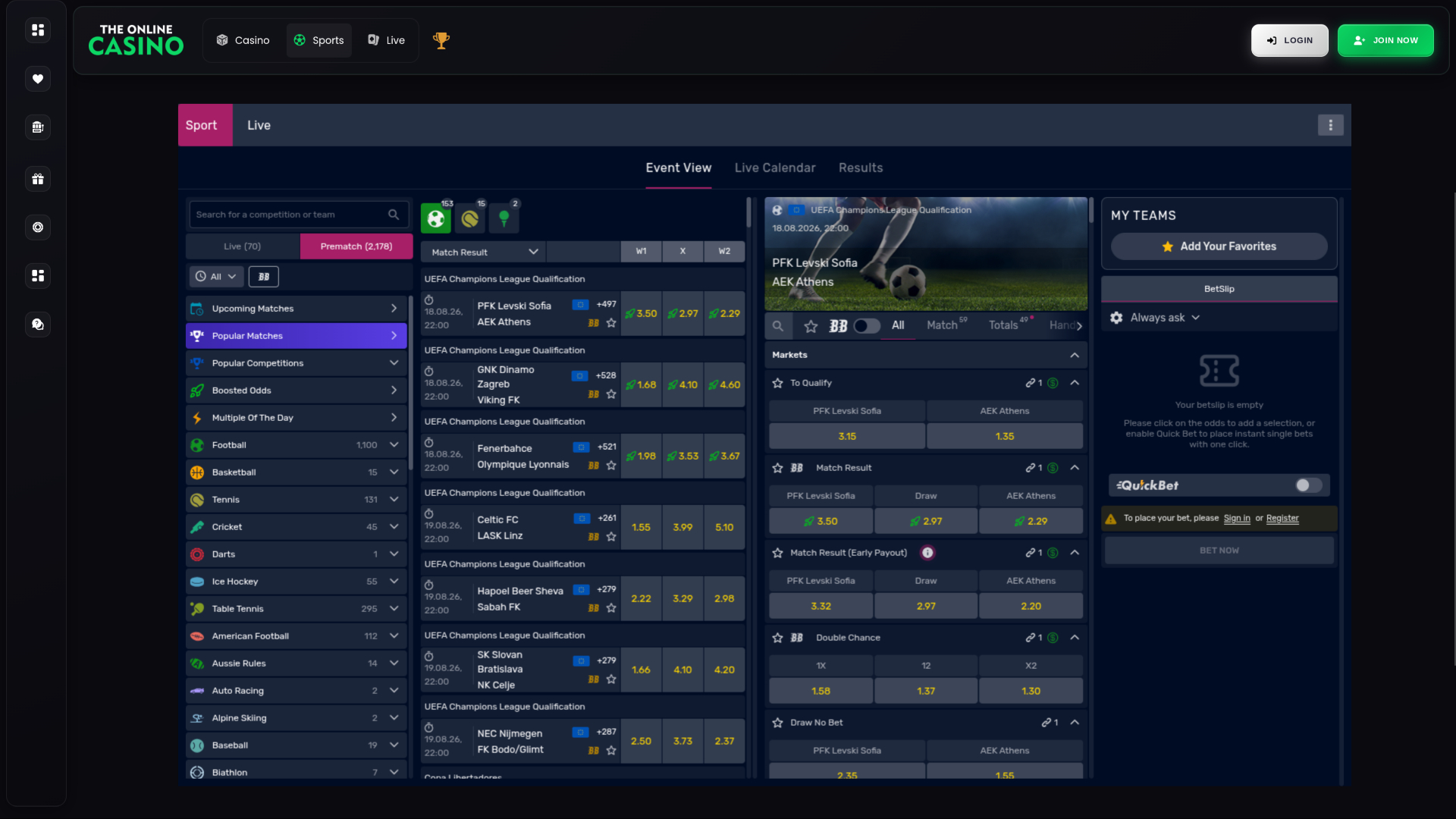Scommesse sportive online per desktop