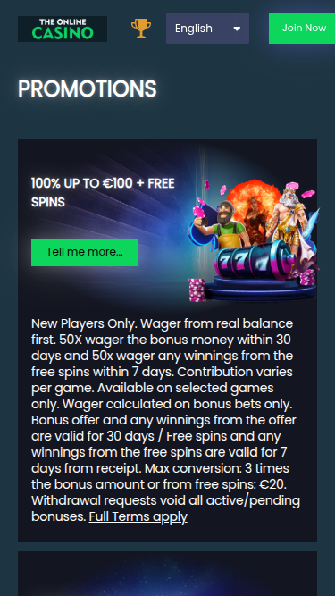 Promociones móviles de The Online Casino