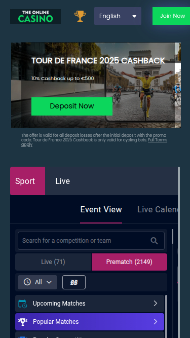 Deportes móviles de The Online Casino