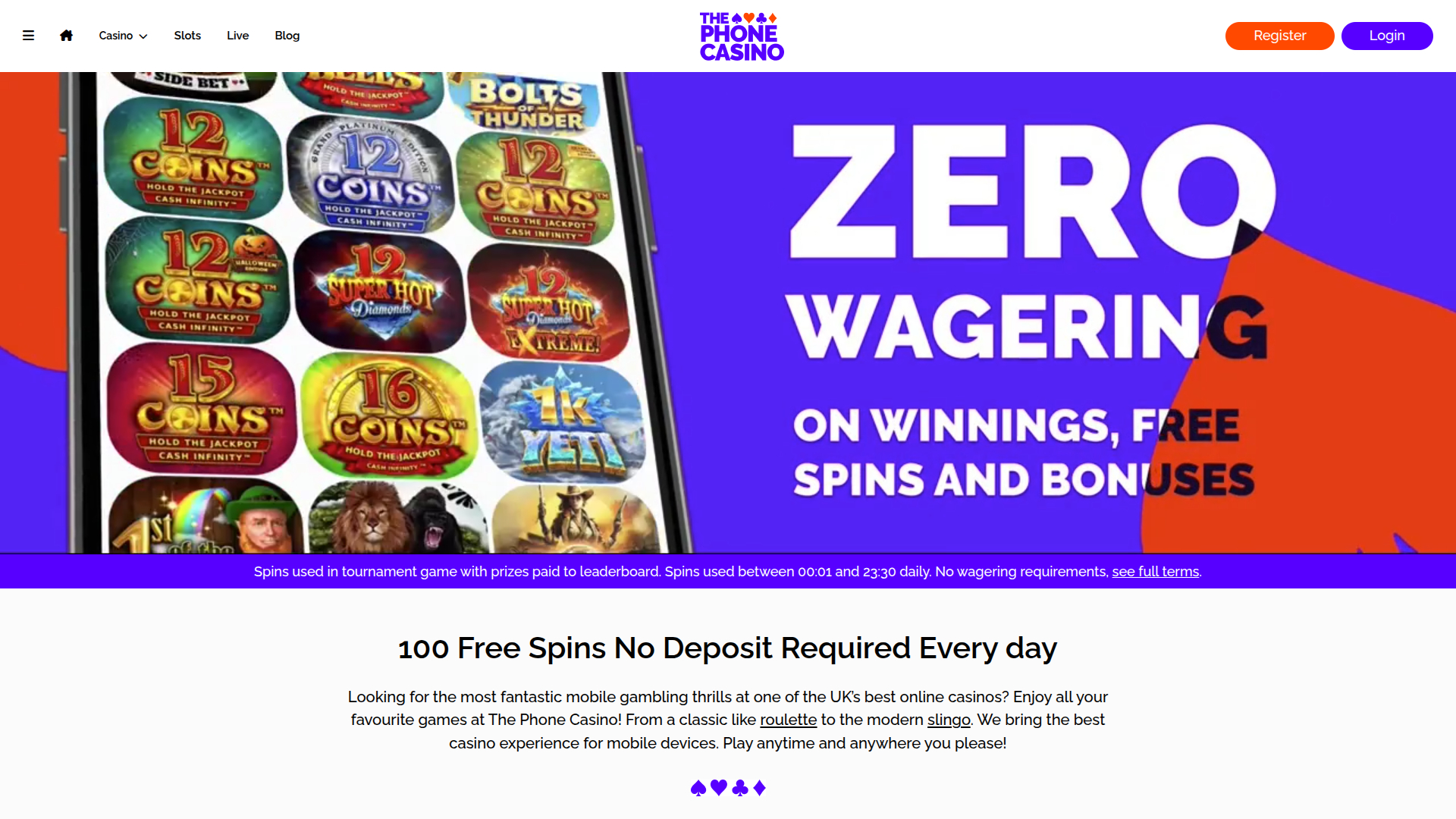 Домашняя страница казино The Phone для ПК