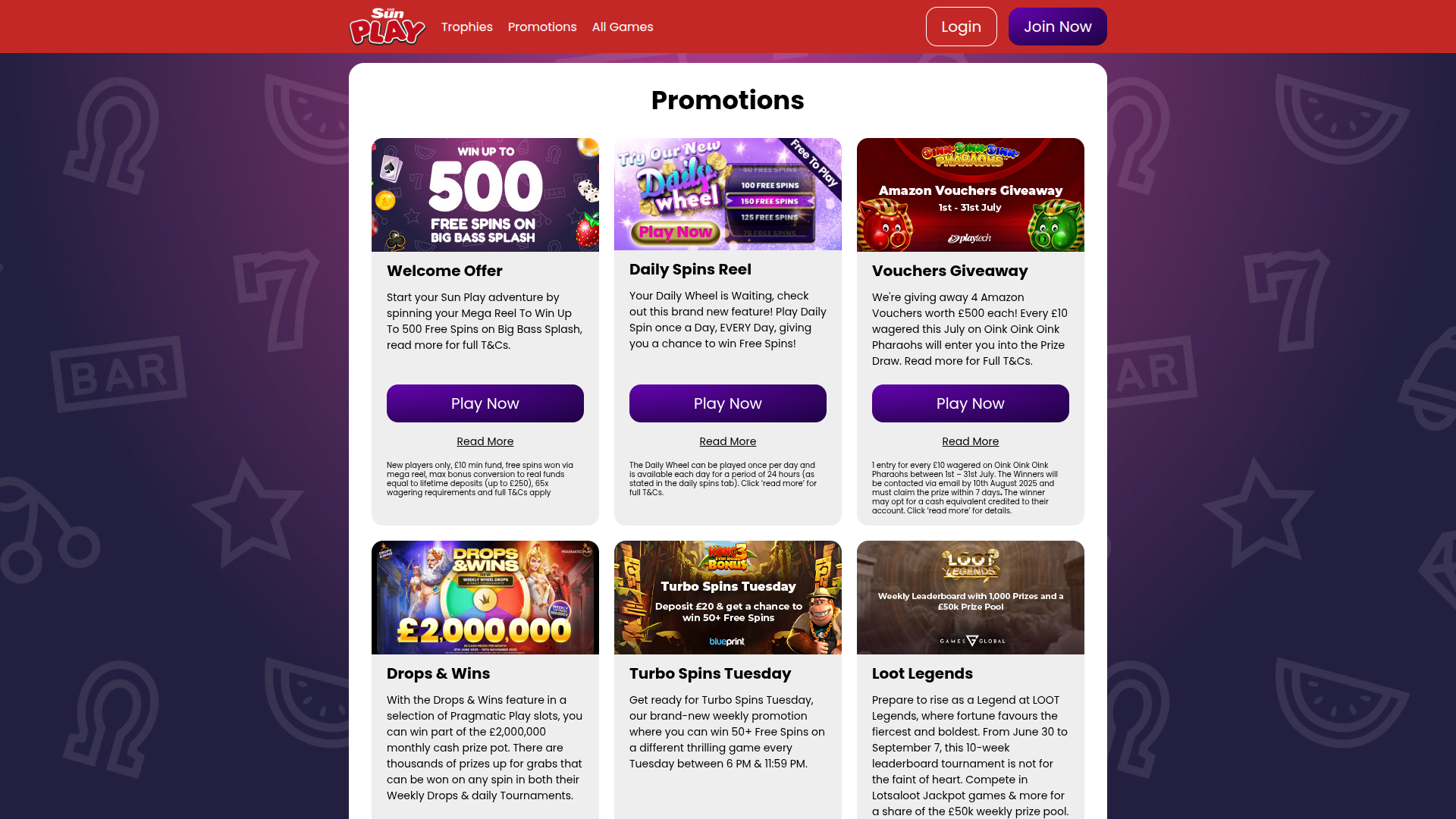Promozioni desktop di The Sun Play Casino