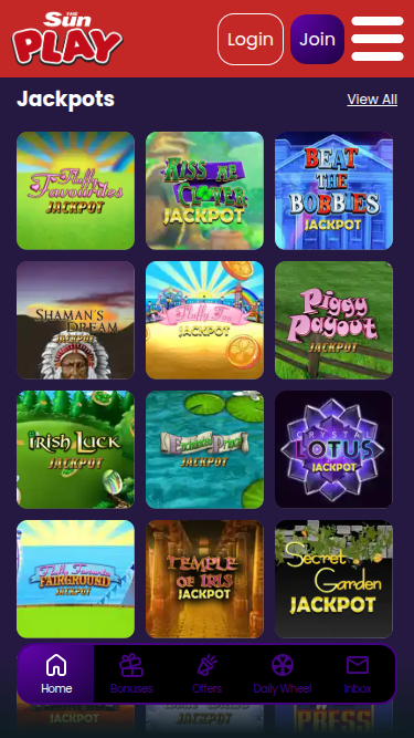 Jackpot mobile di The Sun Play Casino