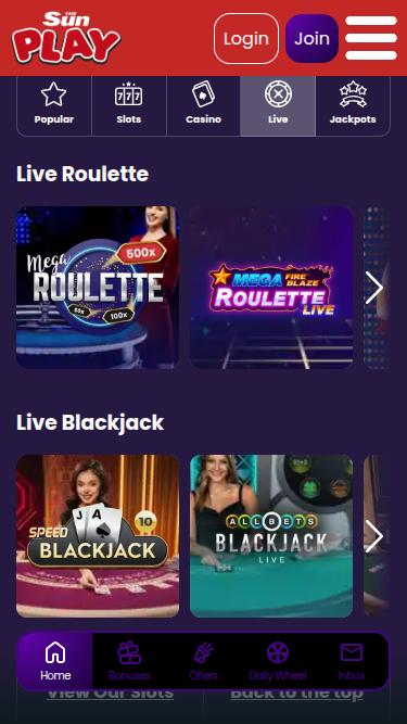 Dealer dal vivo mobile di The Sun Play Casino