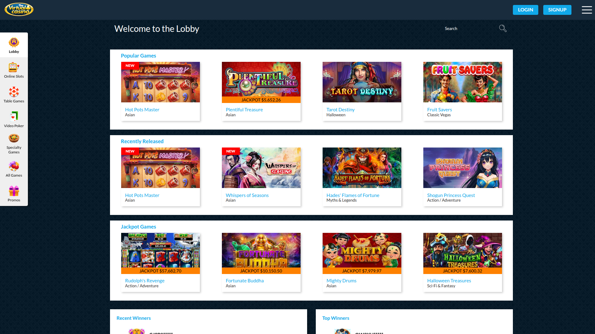 Page d'accueil de bureau de The Virtual Casino