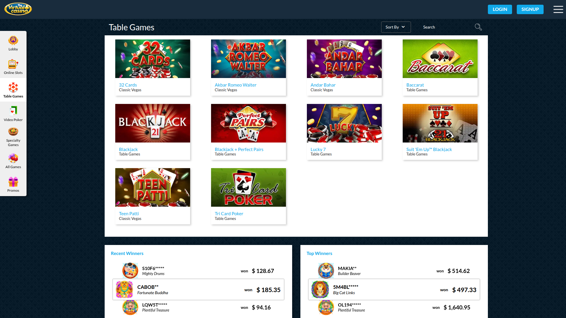 Jeux de table de bureau de The Virtual Casino