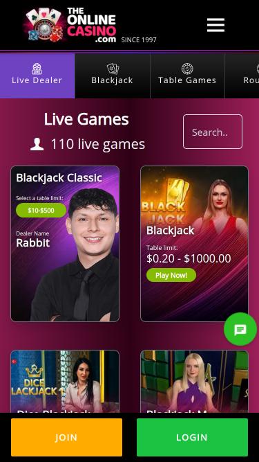 صفحة الموزع المباشر على موقع TheOnlineCasino للهواتف المحمولة