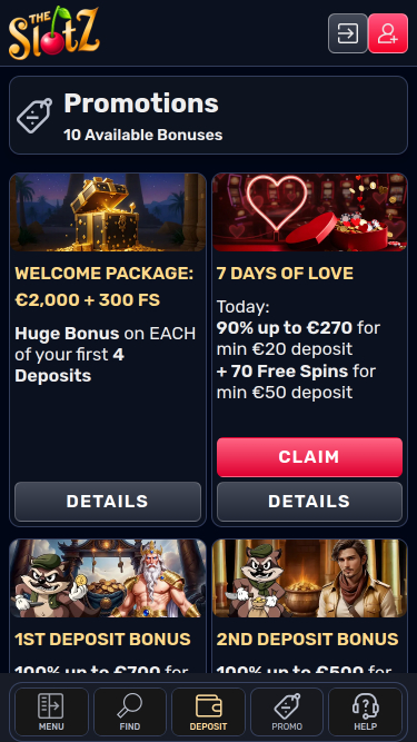 TheSlotz Casino Mobile-Aktionen