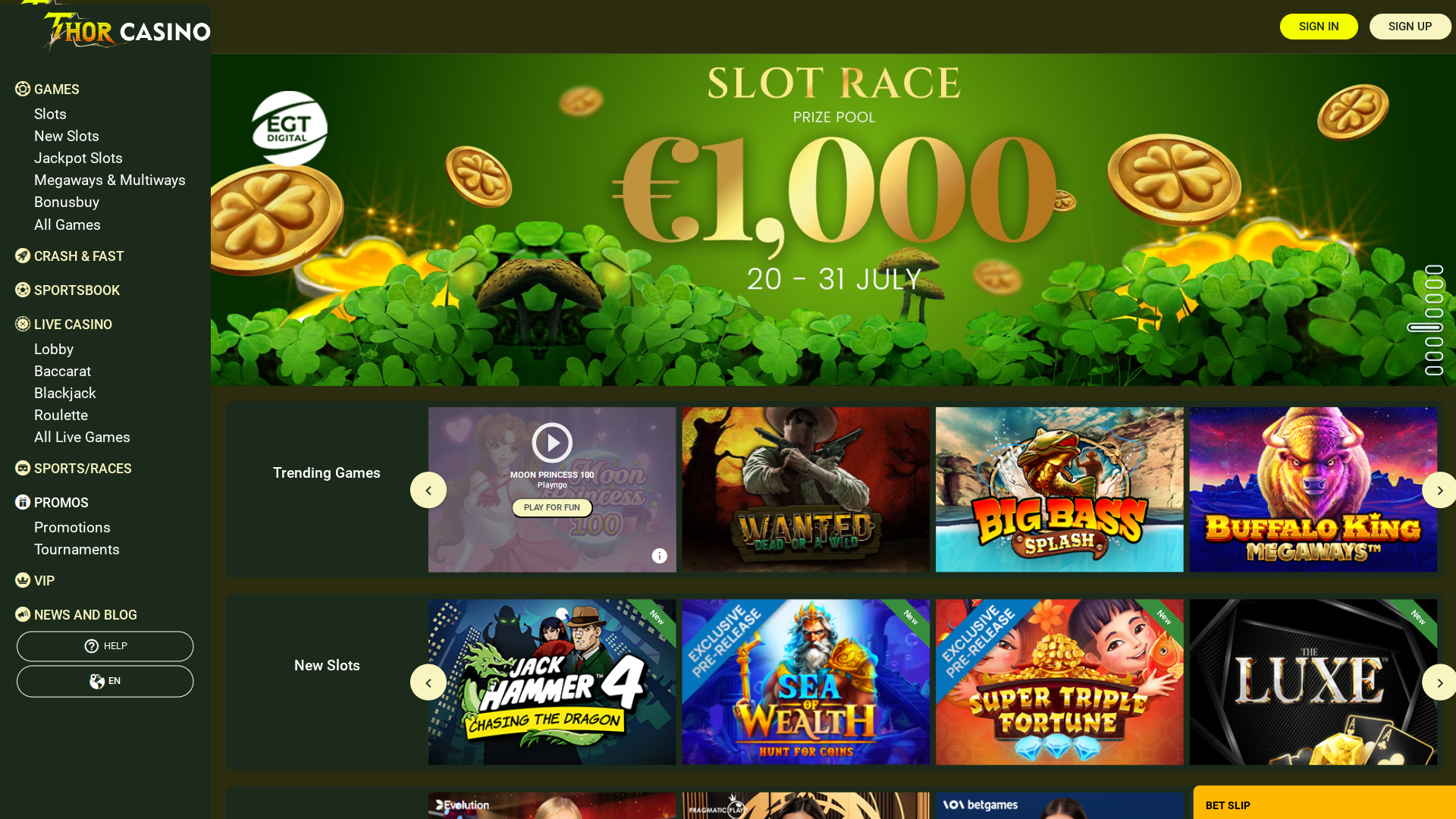 Page d'accueil de bureau de Thor Casino