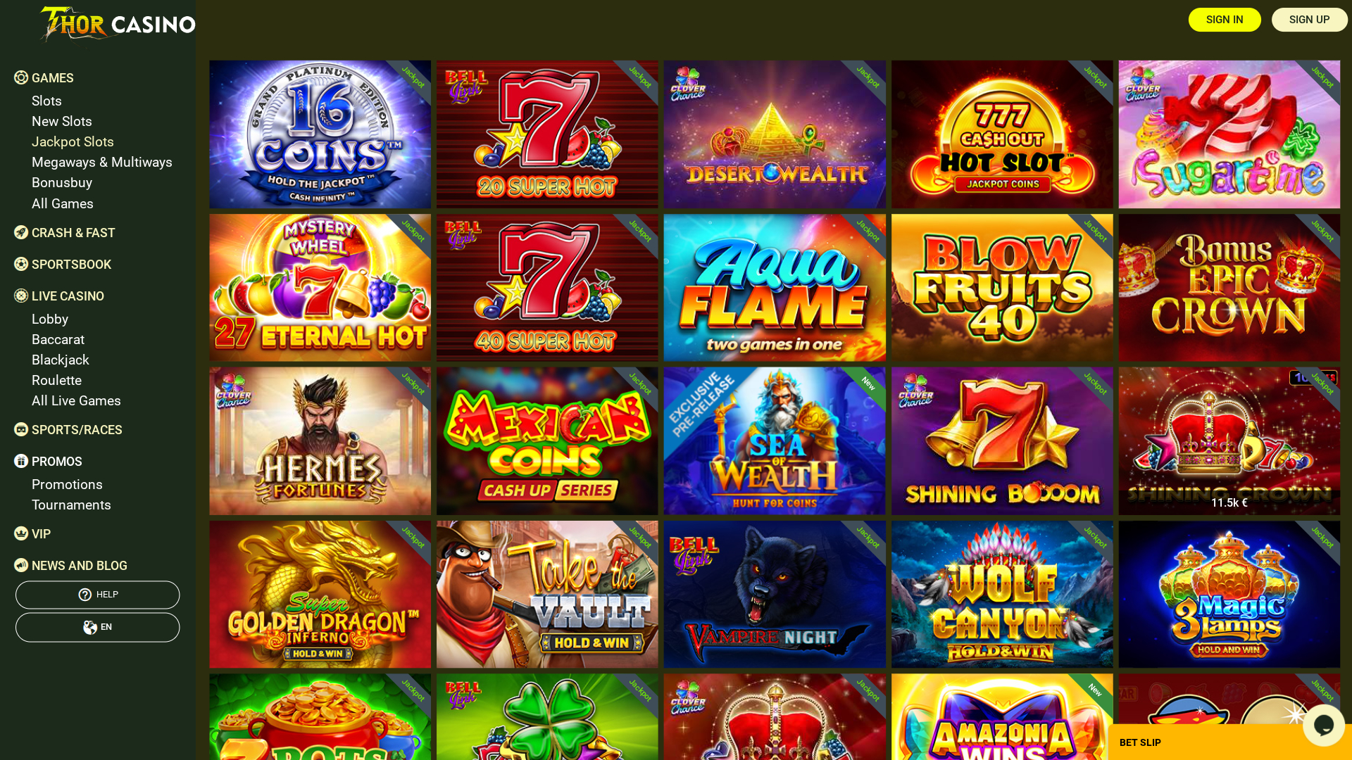 Jackpot de bureau de Thor Casino