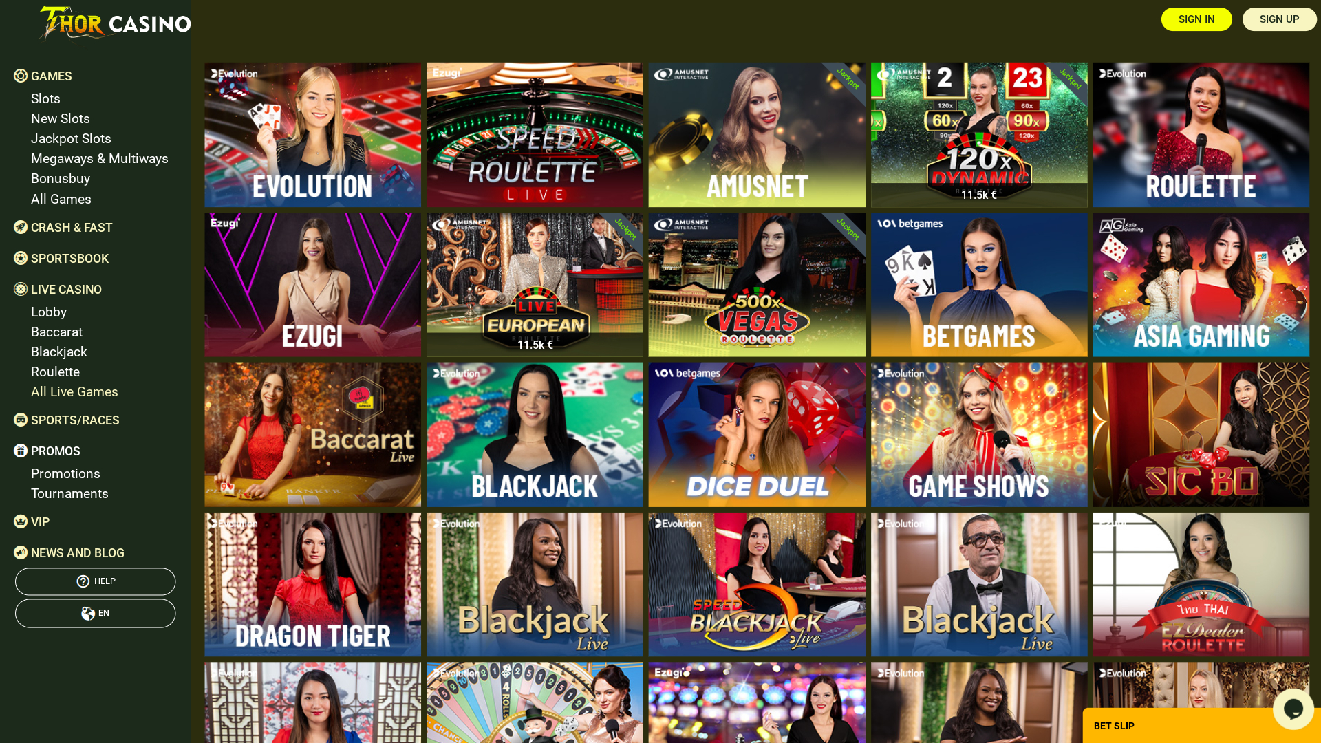 Croupier en direct de bureau de Thor Casino