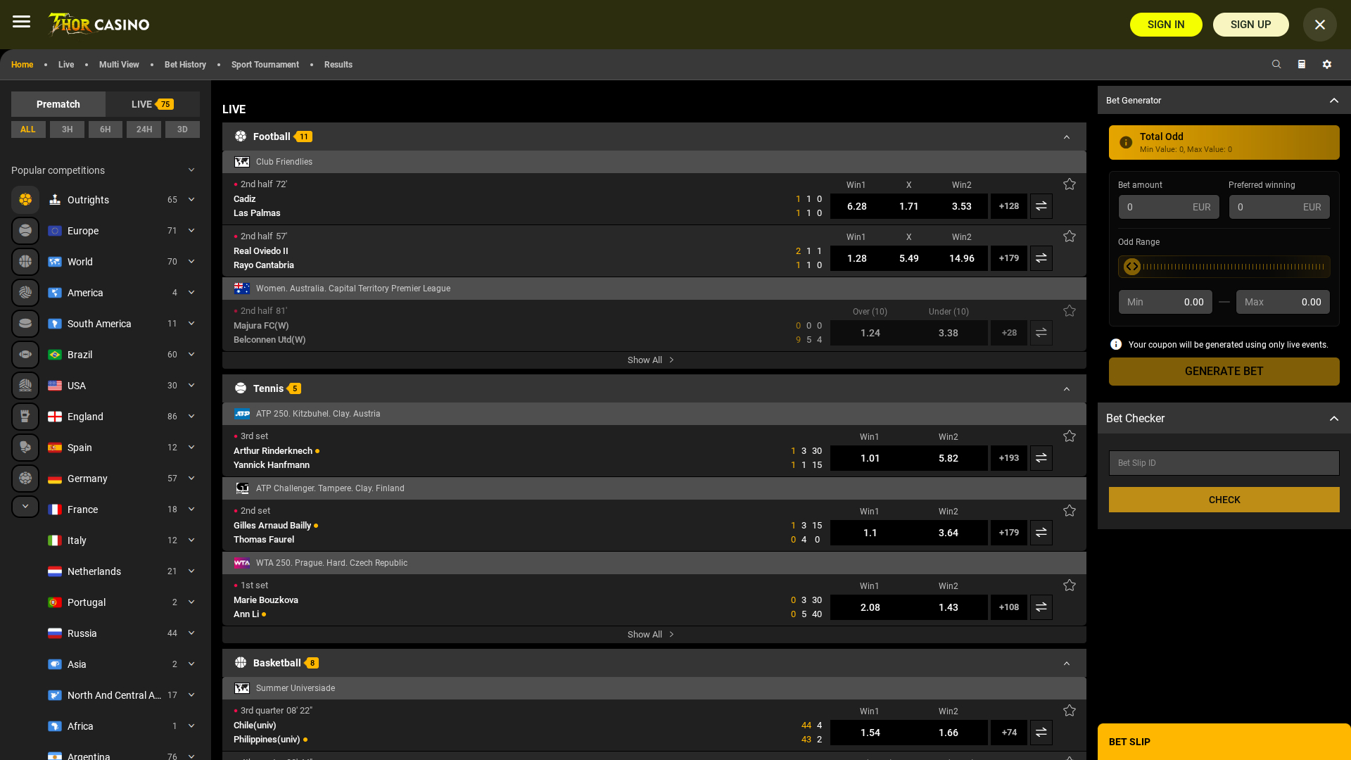 Sports de bureau de Thor Casino