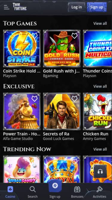 Screenshot der mobilen Spieleseite von Thorfortune Casino
