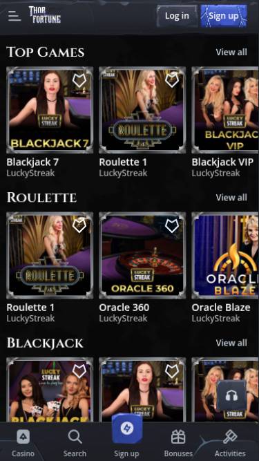 Live-Screenshot der mobilen Webseite von Thorfortune Casino
