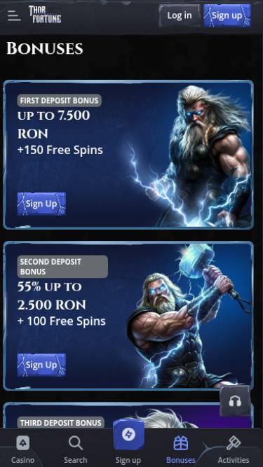 Screenshot der mobilen Aktionsseite von Thorfortune Casino