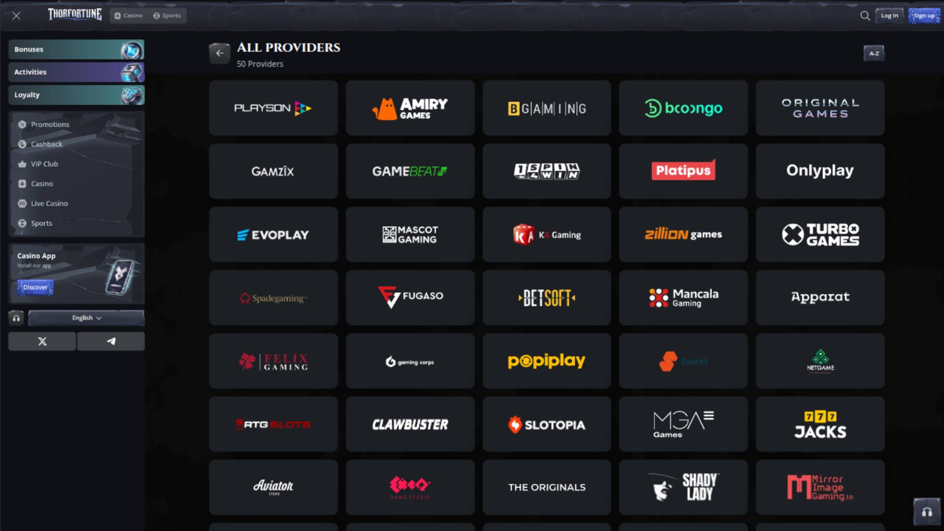 Screenshot der Anbieterseite von Thorfortune Casino
