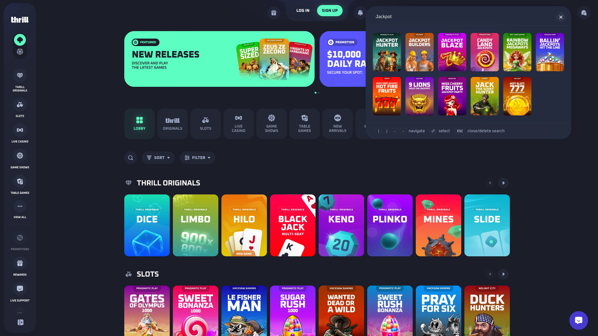 Jackpot de bureau du casino Thrill