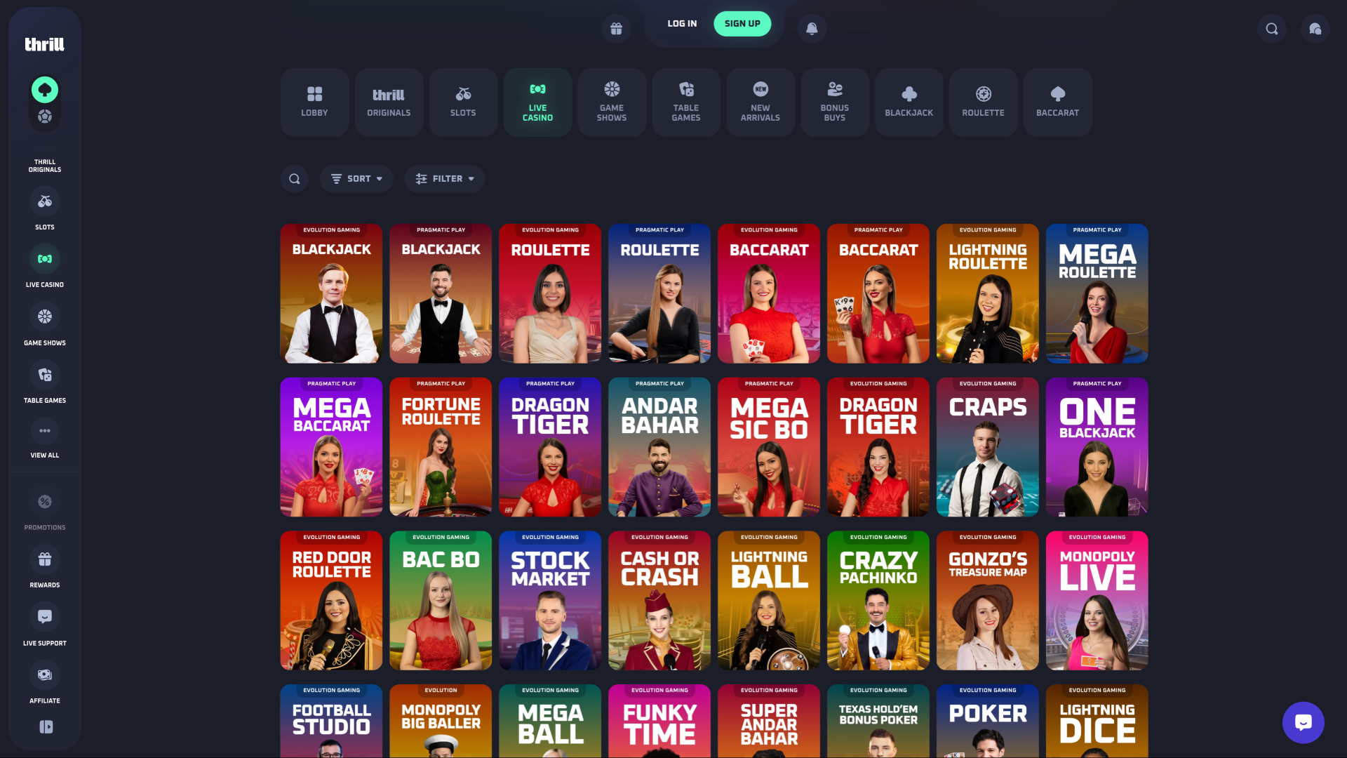 Casino Thrill sur ordinateur avec croupier en direct