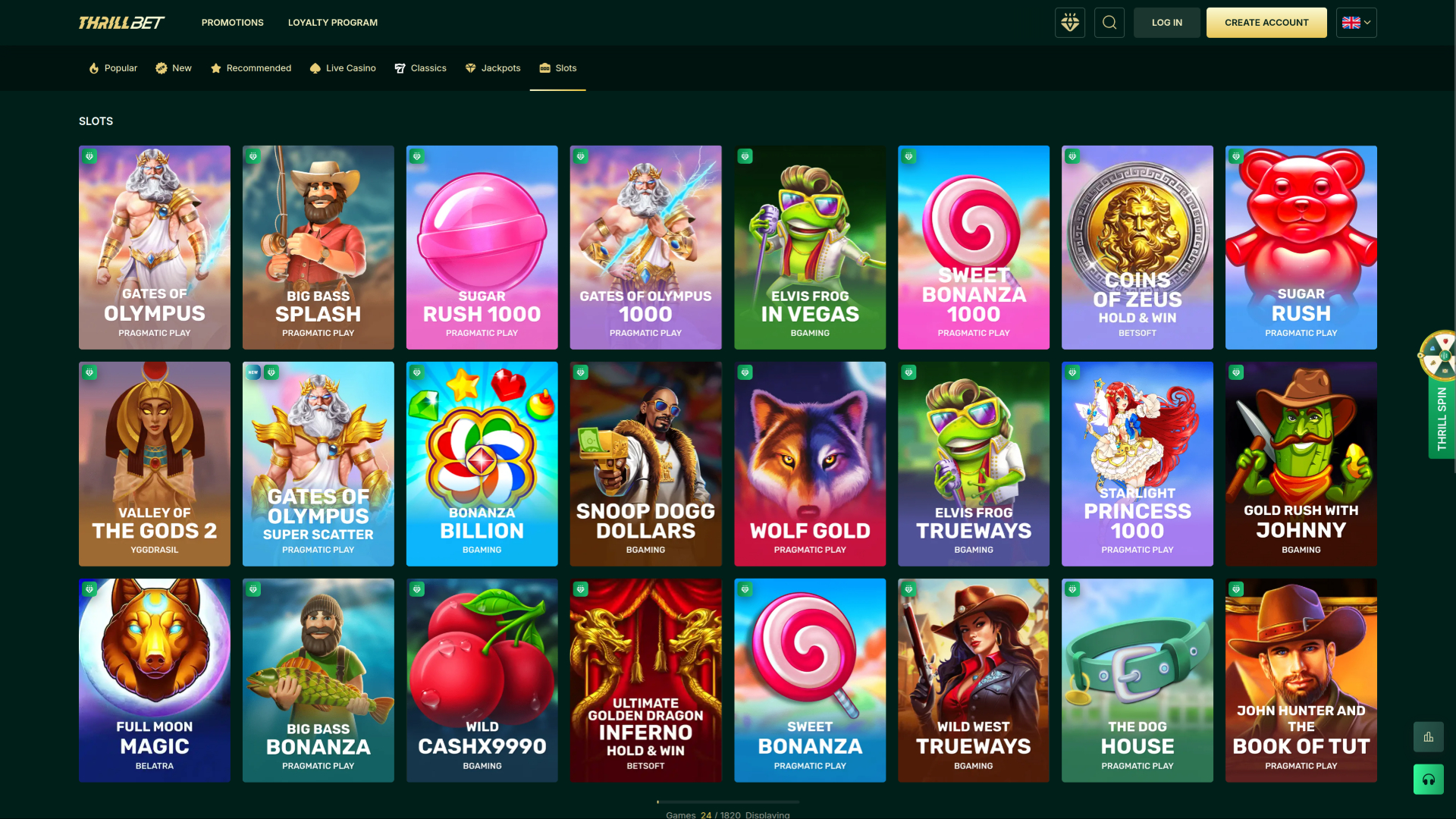 Thrillbet Casino Desktop Games