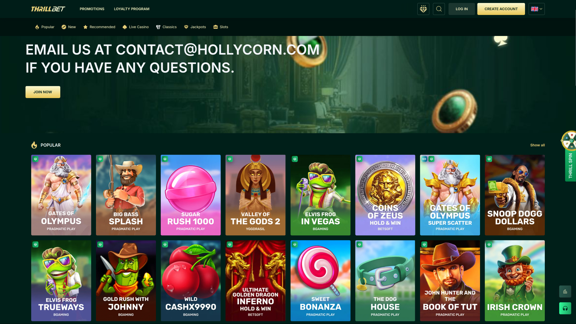 Thrillbet Casino Desktop Homepage