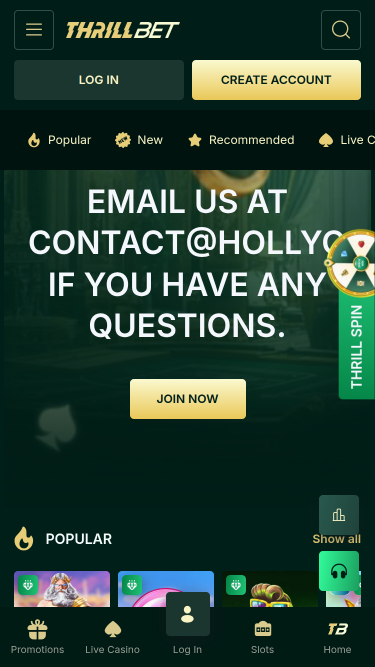 Thrillbet Casino Mobile Homepage