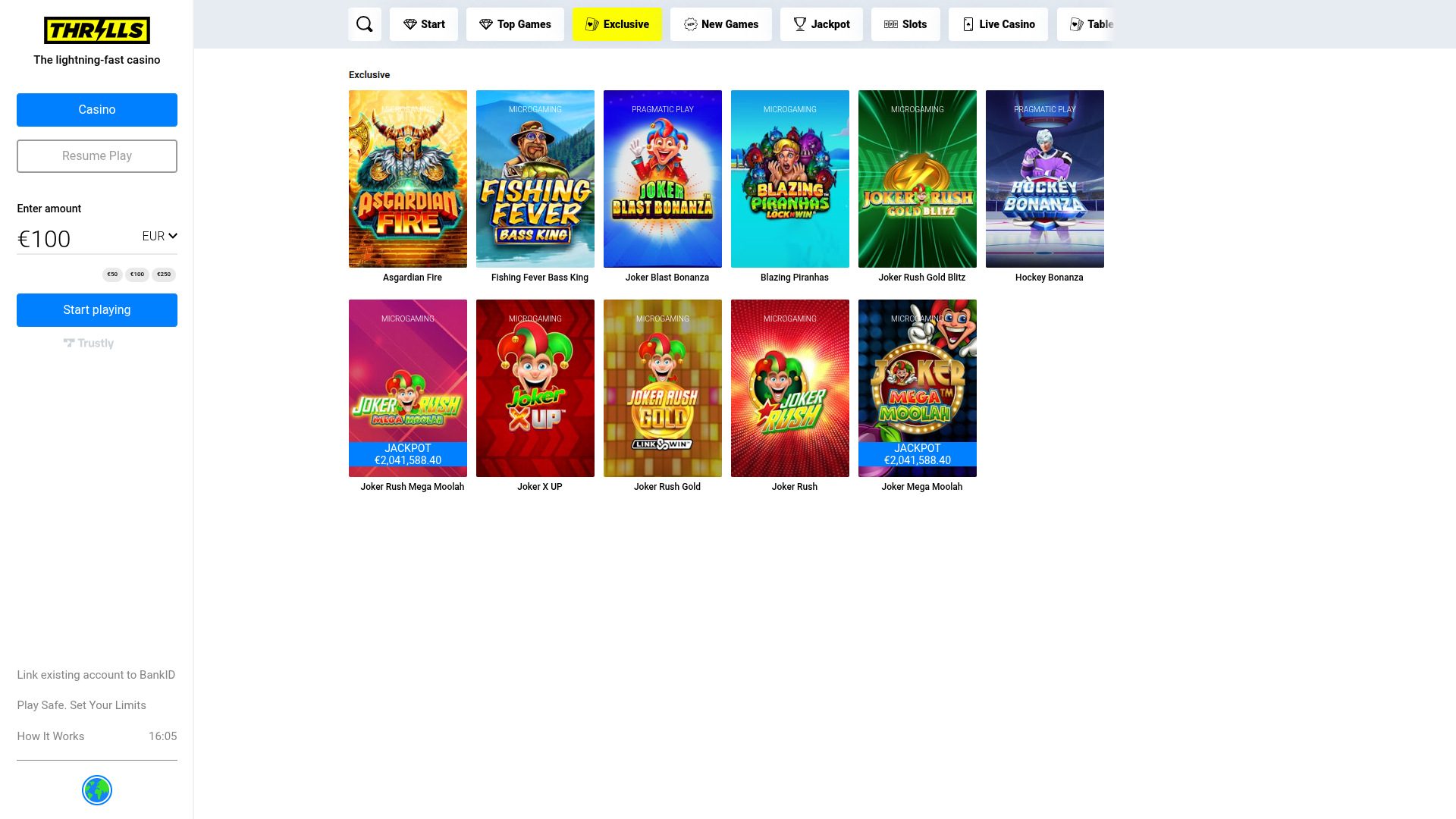 Exclusivité de bureau de Thrills Casino