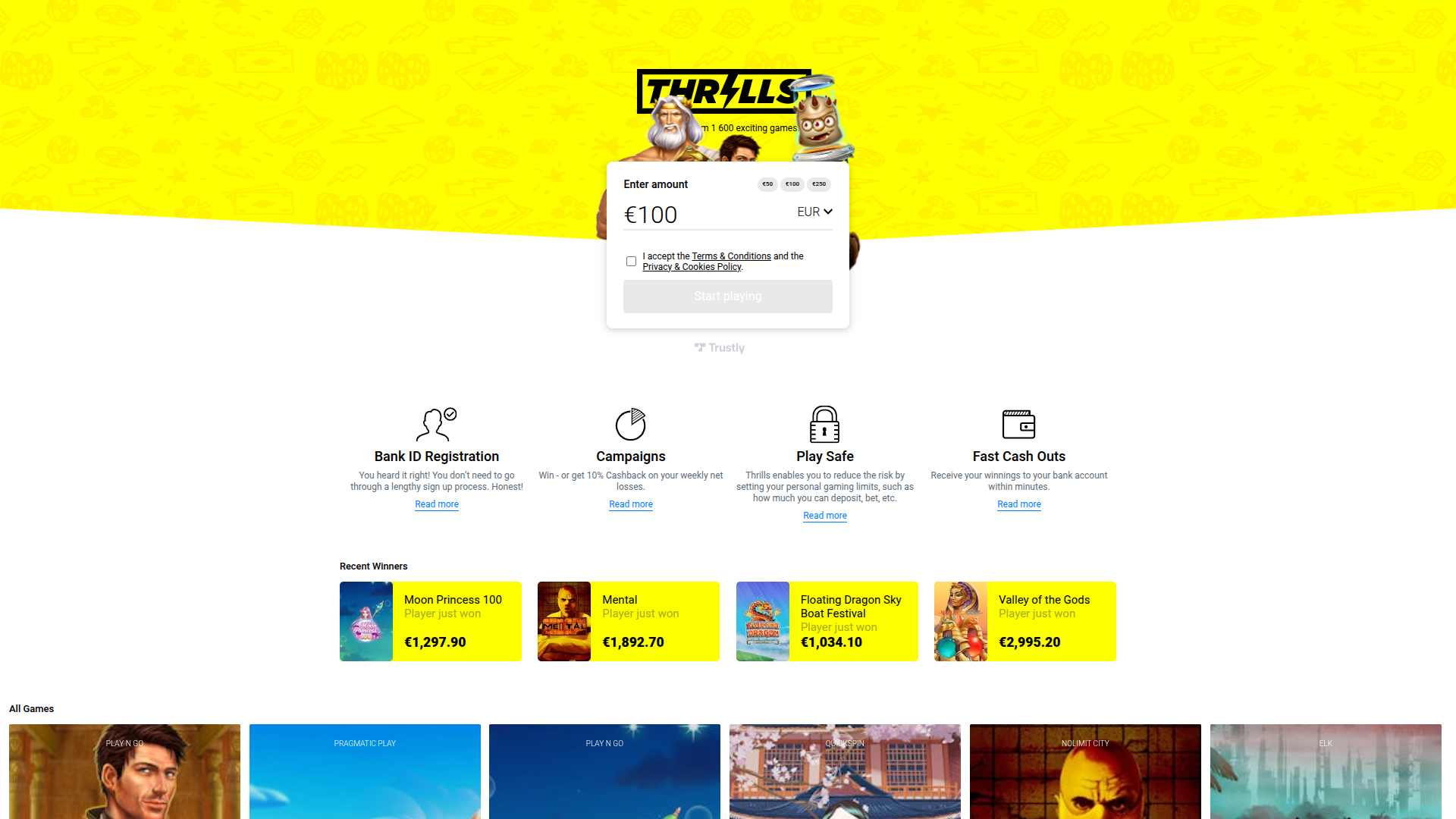 Page d'accueil de bureau de Thrills Casino