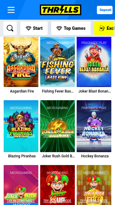 Exclusivité mobile de Thrills Casino