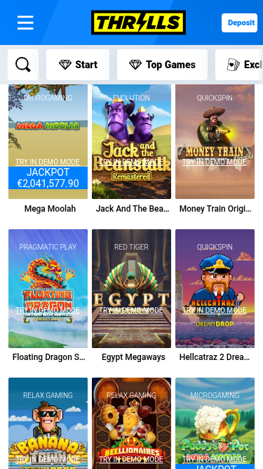 Jackpot mobile de Thrills Casino