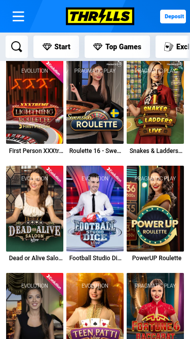 Croupier en direct mobile de Thrills Casino