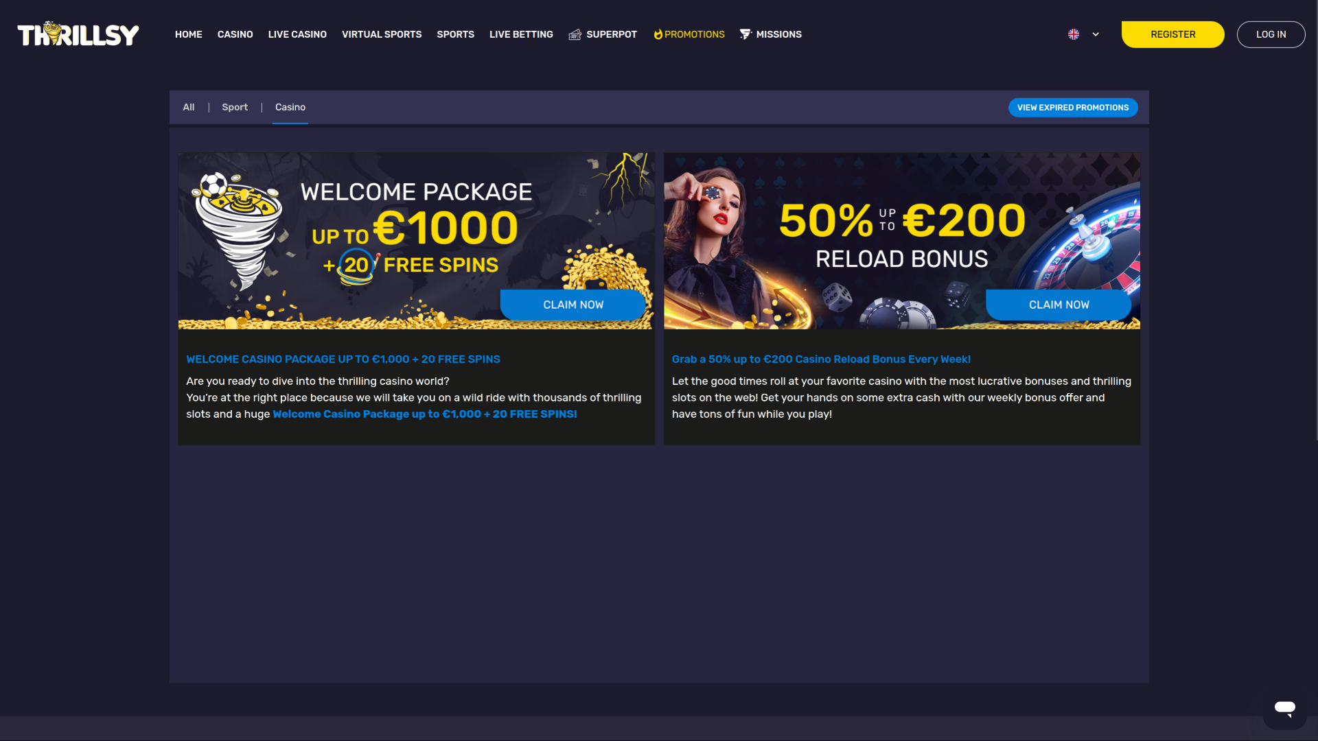 Thrillsy Desktop-Aktionen