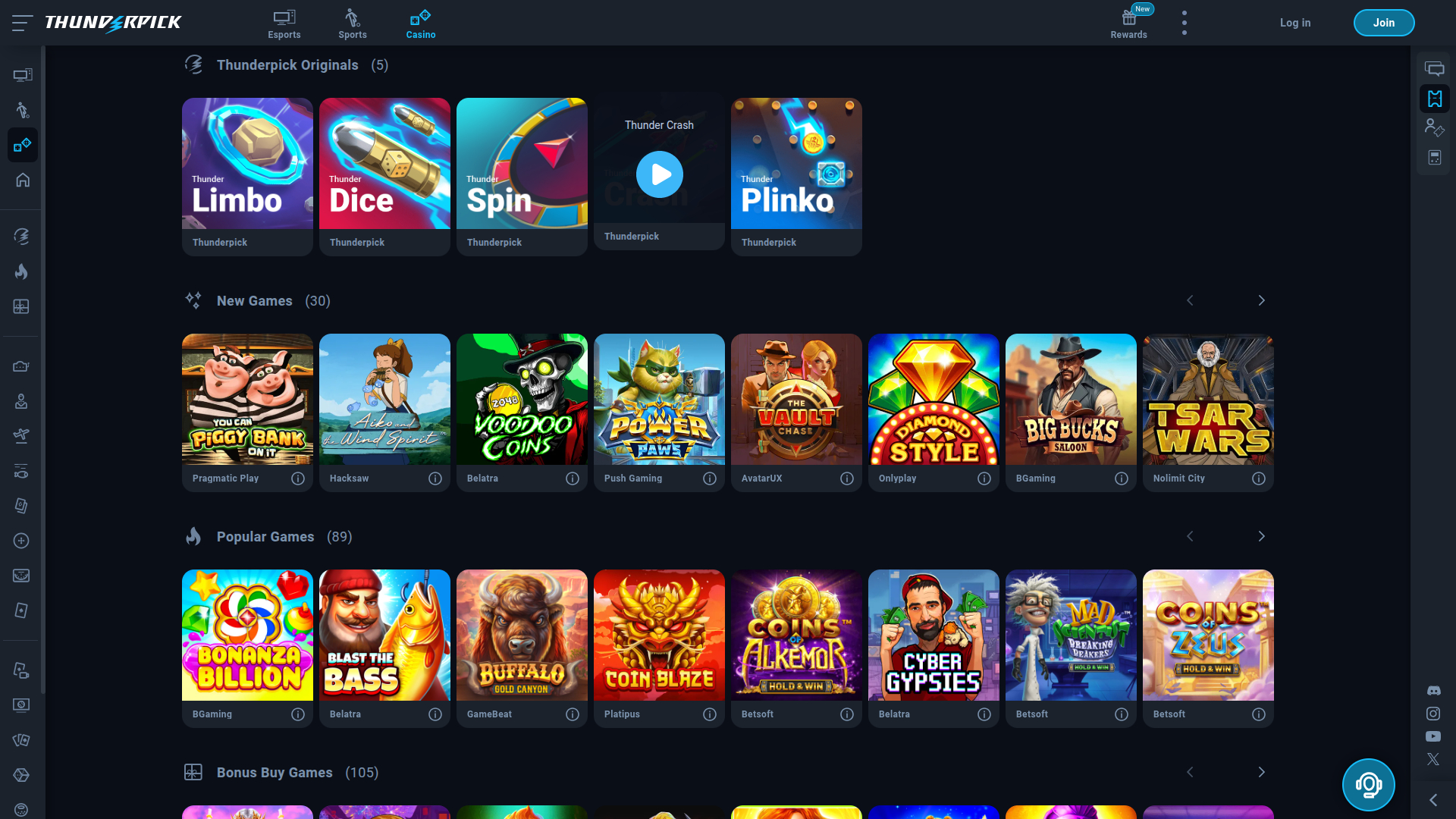 ThunderPick Casino Desktop-Spiele
