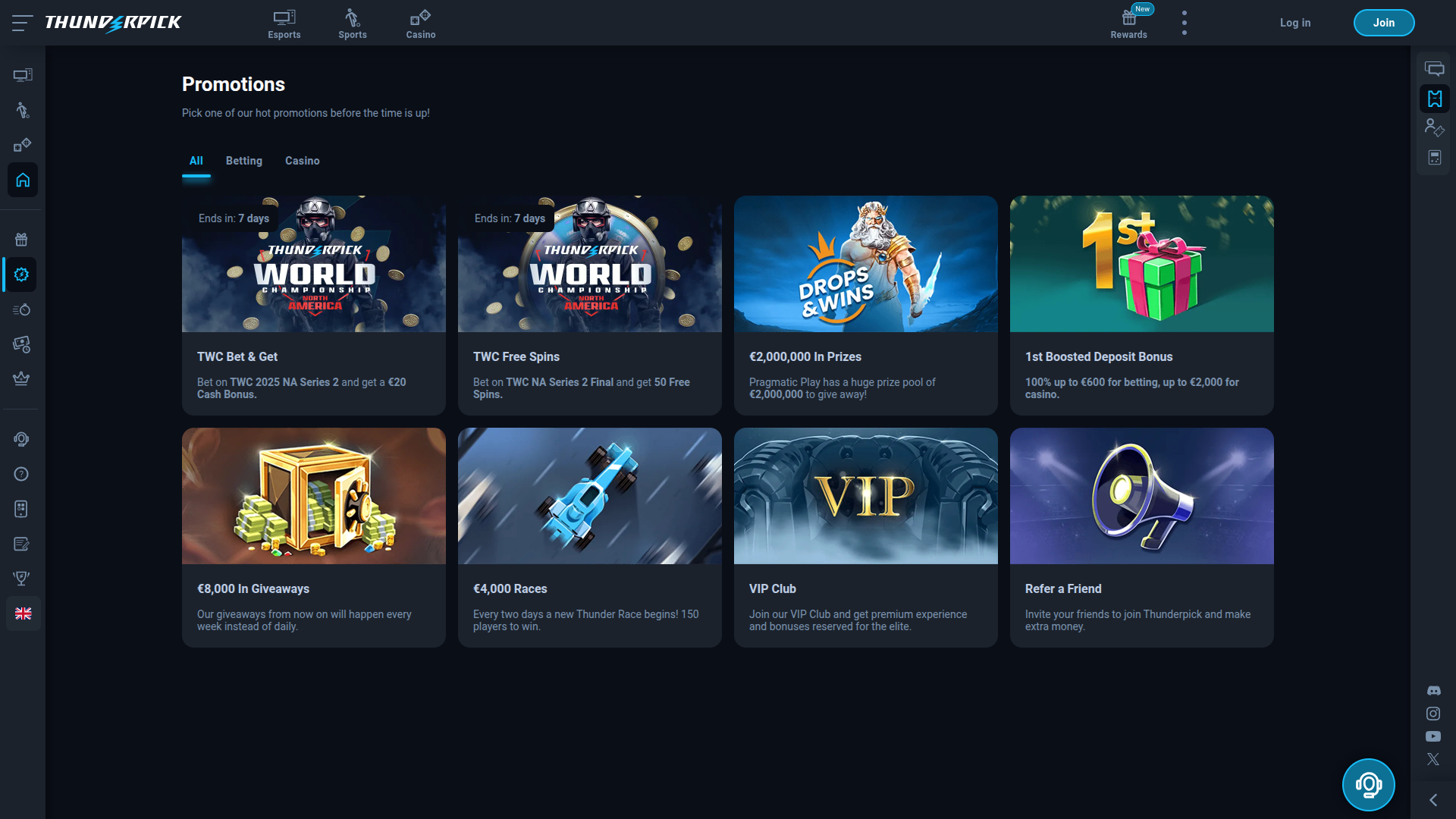 ThunderPick Casino Desktop-Promotions