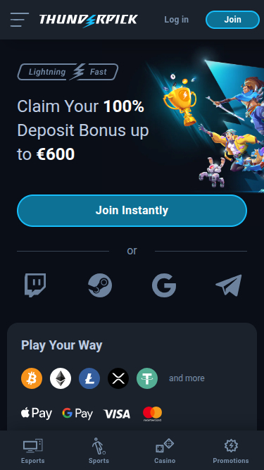 ThunderPick Casino mobile Startseite