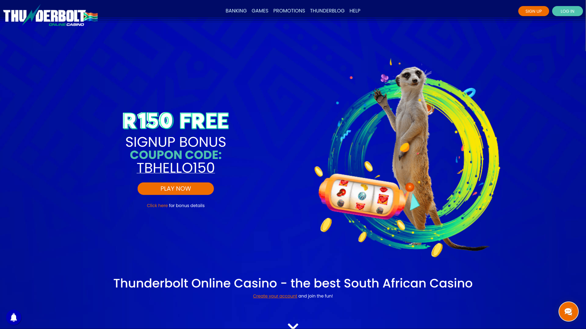 Thunderbolt Casino Desktop Homepage