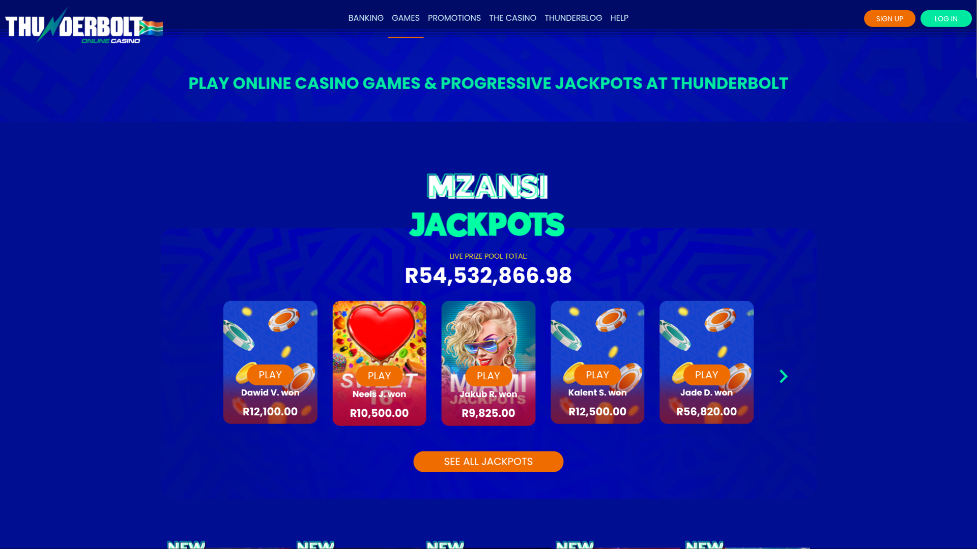 Jackpot du casino Thunderbolt sur ordinateur