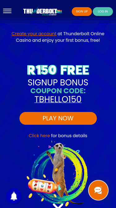 Thunderbolt Casino Mobile Homepage