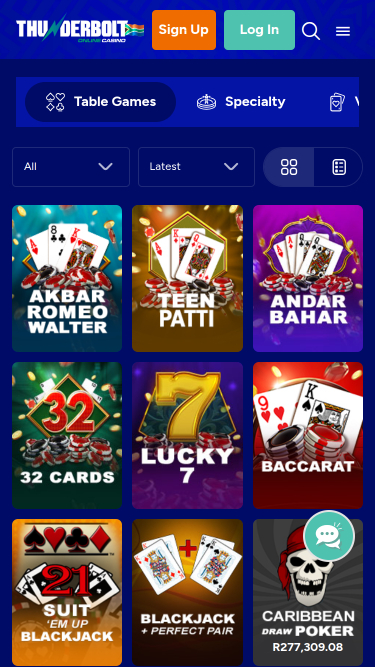 Jeux de table mobiles du casino Thunderbolt