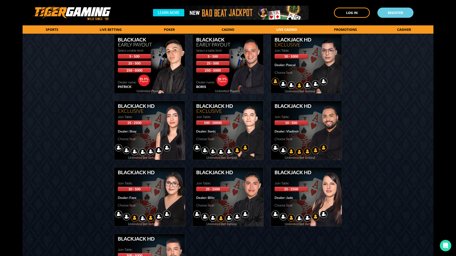 Croupier en direct de bureau de TigerGaming Casino