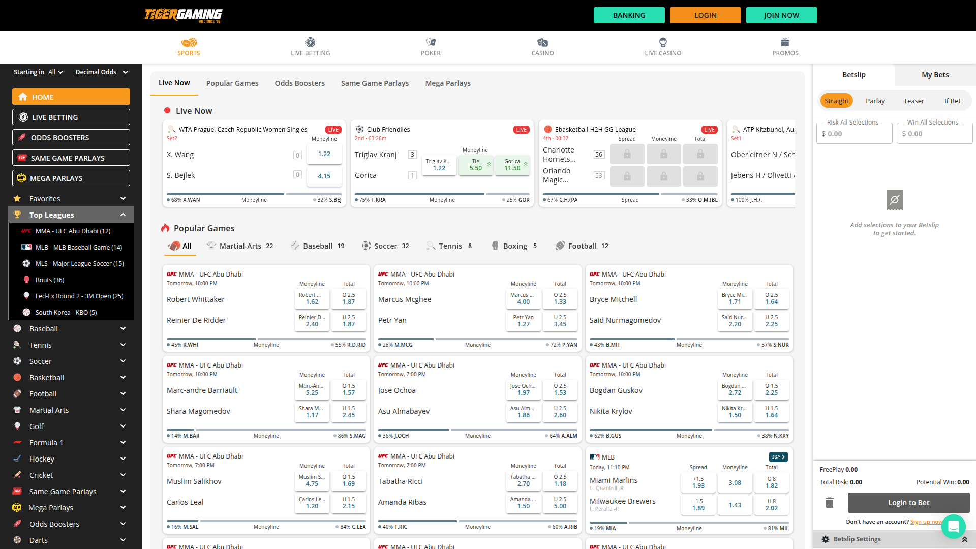 Sports de bureau de TigerGaming Casino