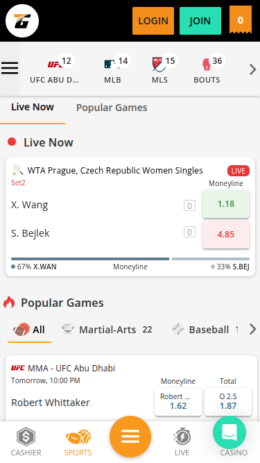 Sports mobiles de TigerGaming Casino