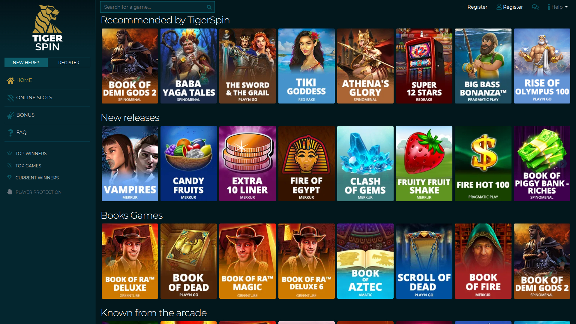 Giochi desktop di TigerSpin Casino