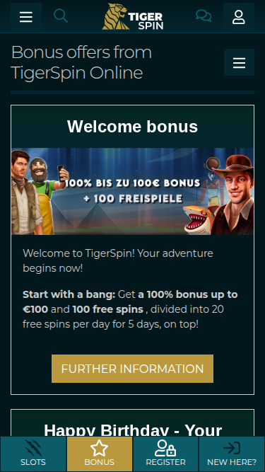 Bonus mobile di TigerSpin Casino